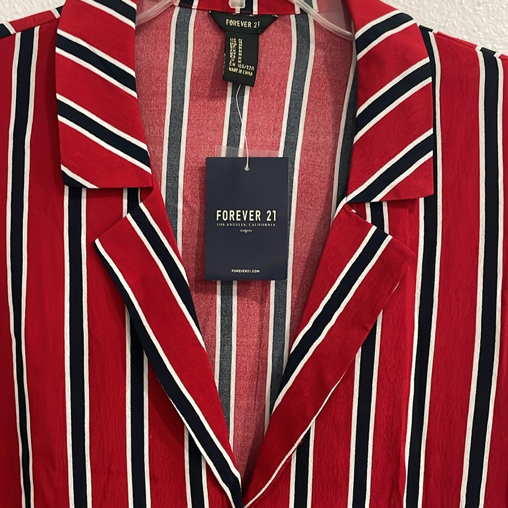 Women Red Striped Button Down Shirt - Picture 7 of 8